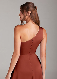 Azazie Brooke Bridesmaid Dresses Terracotta A-Line One Shoulder Stretch Satin Dress image2