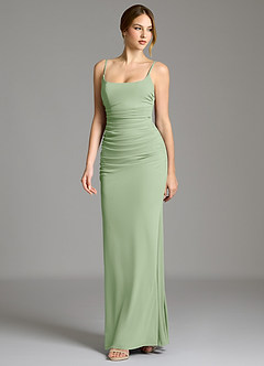 Azazie Jolene Bridesmaid Dresses Dusty Sage Mermaid Square Neckline Premium Stretch Jersey Dress image3