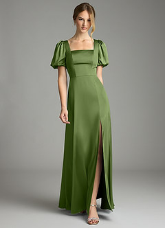 Azazie Fyona Bridesmaid Dresses Juniper A-Line Pleated Stretch Satin Dress image1