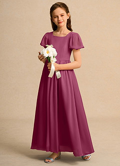 Azazie Joss Flower Girl Dresses Mulberry A-Line with Sleeves Chiffon Dress image11