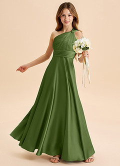 Azazie Charlize Junior Linia A Pofałdowany Satyna elastyczna Długość podłogi Młodsza druhna Sukienka image4