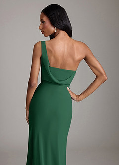 Azazie Madelyn Bridesmaid Dresses Dark Green Mermaid One Shoulder Chiffon Convertible Dress image9