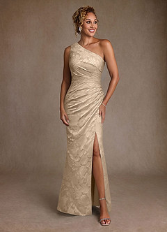 Azazie Joylin Mother of the Bride Dresses Champagne Trumpet One Shoulder Floral Burnout Dress image1