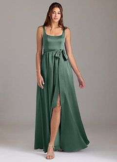 Azazie Elliott Bridesmaid Dresses Eucalyptus A-Line with Pockets Stretch Satin Dress image5