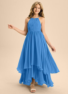 Azazie Elliora Junior Blue Jay A-Line Pleated Chiffon Dress image1