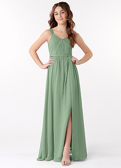 Azazie Evie Junior Agave A-Line Pleated Chiffon Dress image1