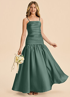 Azazie Romi Junior Eucalyptus A-Line Pleated Stretch Satin Dress image4