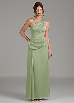 Azazie Zahira Robes de demoiselle d'honneur Robe Fourreau en Satin extensible Une épaule Vert Sauge image1