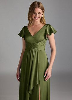 Azazie Omari Bridesmaid Dresses Olive A-Line Stretch Satin Dress image4