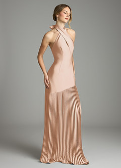 Azazie Nayeli Jurken voor bruidsmeisjes Jurk van Stretch Satijn met A-Lijn Geplooid Engelse Roos image5