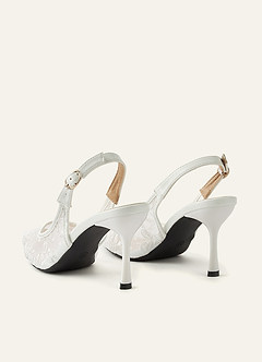 front Zapatos de tacón destalonados con punta afilada y tul bordado