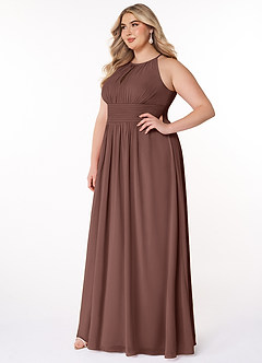 Azazie Bonnie Bridesmaid Dresses Espresso A-Line Keyhole Ruched Chiffon Dress image8