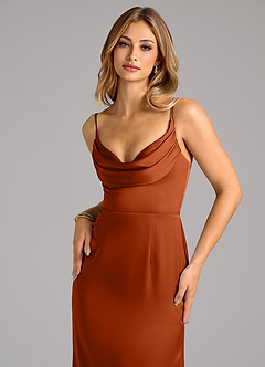 Azazie Aimee Robes de demoiselle d'honneur Robe Trapèze en Satin extensible Encolure en Forme de Cœur Orange Brûlée image5