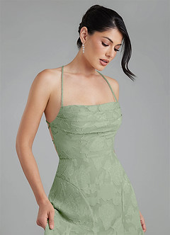 Azazie Tatum Robes de demoiselle d'honneur Robe Trapèze en Blumen-Burnout Corset Vert Sauge image3