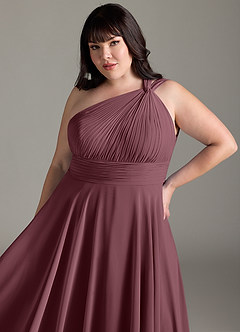 Azazie Charlize Bridesmaid Dresses Sangria A-Line One Shoulder Chiffon Dress image12