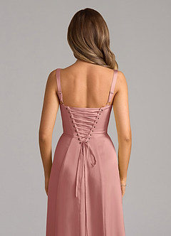 Azazie Amaris Bridesmaid Dresses Rosette A-Line Corset Stretch Satin Dress image6