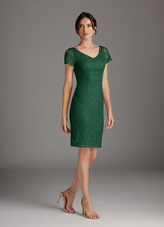 Azazie Lucilia Mother of the Bride Dresses Dark Green Sheath Lace Dress image2