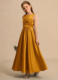 Azazie Ducky Girls Formal vestidos de niña de las flores Vestido de Caramelo de Satén Elástico de Corte en A con Plisado image3