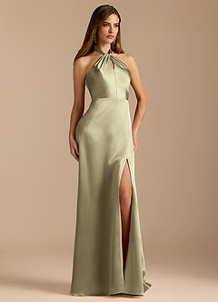 Azazie Tracie Bridesmaid Dresses Moss Green A-Line Pleated Metallic Satin Dress image5