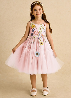 Azazie Osea Blumenmädchenkleider Ballkleid Plissee Tüll Kleid Zartrosa image6