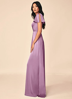 Azazie Soren Bridesmaid Dresses Wisteria A-Line Pleated Stretch Satin Dress image3