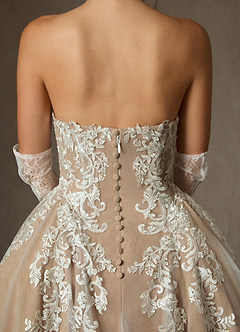 Azazie Sonnet Wedding Dresses Diamond White Nude Ball-Gown Strapless Lace Dress image8