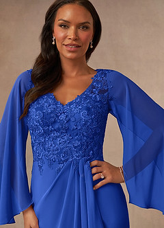 Azazie Perry Kleider für die Brautmutter Meerjungfrau-Linie V-Hals Spitze Chiffon Kleid Königsblau image6