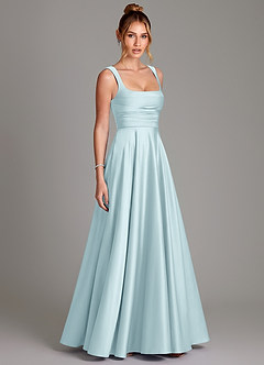 Azazie Azaria Brautjungfernkleider A-Linie Korsett Stretch-Satin Kleid Wolke Blau image4