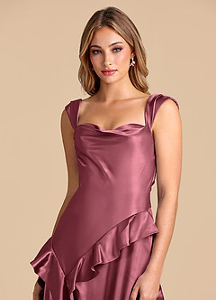 Azazie Sloane Robes de demoiselle d'honneur Robe Trapèze en Satiné métallisé Encolure en Forme de Cœur Rose Du Désert image7