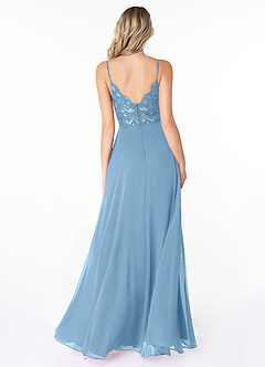 Azazie Lena Bridesmaid Dresses Steel Blue A-Line Lace Chiffon Dress image2