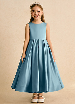 Azazie Cailee Blumenmädchenkleider Ballkleid Plissee Matte Satin Kleid Stimmungsvolles Blau image6