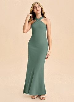 Azazie Doretta Junior Vestido de Eucalipto de Gasa de Corte Recto con Plisado image3