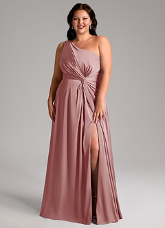 Azazie Brooke Vestidos de damas de honor Vestido de Rosa Polvorienta de Satén Elástico de Corte en A con Hombro unilateral image8