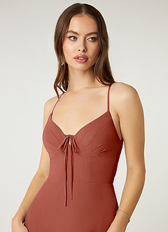 Azazie Minie Robes de demoiselle d'honneur Robe Trapèze en Mousseline de soie Arc Auburn image6