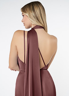 Azazie Kaylani Bridesmaid Dresses Vintage Mauve Mermaid High Neck Stretch Satin Dress image6