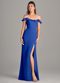 Azazie Callie Abiti da Damigella Abito Convertibile Sirena in Chiffon Spacco Laterale Blu Reale image7