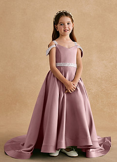 Azazie Jodi Abiti da Ragazza di Fiori Abito A-Line in Raso Opaco Rosa Polverosa image4