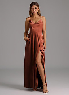 Azazie Sarella Bridesmaid Dresses Terracotta A-Line Pleated Velvet Dress image5