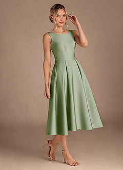 Azazie Fulton Mother of the Bride Dresses Dusty Sage A-Line Pleated Stretch Satin Dress image2
