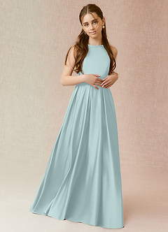 Azazie Arianthe Junior Mist A-Line with Pockets Stretch Satin Dress image2