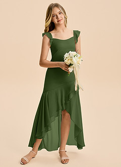 Azazie Junie Junior Olive Mermaid Ruched Chiffon Dress image1
