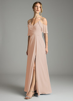 Azazie Dakota Bridesmaid Dresses English Rose A-Line V-Neck Pleated Chiffon Dress image4
