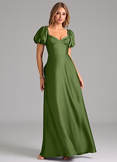 Azazie Fatima Robes de demoiselle d'honneur Robe Trapèze en Satin extensible Plissée Genévrier image1
