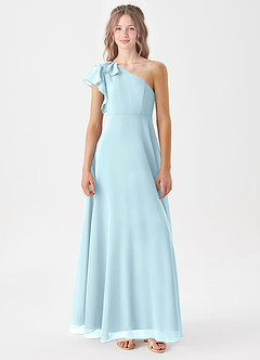 Azazie Arabella Junior A-Linie Gestreift Chiffon Kleid Wolke Blau image3