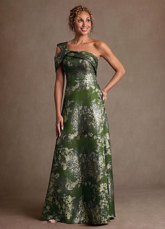 Azazie Yeshe Klänningar till brudens mor Klä A-Line i Blommig Jacquard Plisserad Matcha Green image1