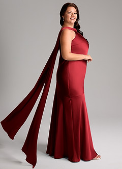 Azazie Kinsley Robes de demoiselle d'honneur Robe Sirène en Satin extensible Fente latérale Écarlate image10