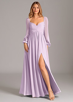 Azazie Bailee Vestidos de damas de honor Vestido de Lila Esmerilada de Gasa de Corte en A con Manga larga image1