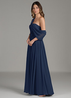 Azazie Nyah Abiti da Damigella Abito A-Line in Chiffon Spalle Scoperte Marino Scuro image6
