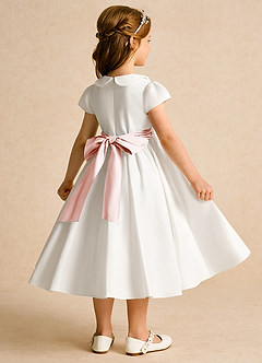 Azazie Deary Robe Demoiselle D'honneur Fillette Robe Trapèze en Coton Arc Ivoire Rose Rougissant image4