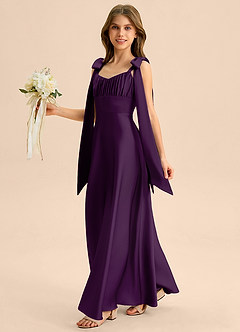 Azazie Halley Junior Klä av A-Line i Stretch Satin Rosett image3